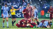 14 January 2022; Jeremy Loughman of Munster and his teammates celebrate at the final whistle of the Heineken Champions Cup Pool B match between Castres Olympique and Munster at Stade Pierre Fabre in Castres, France. Photo by Manuel Blondeu/Sportsfile