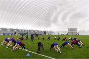14 January 2022; Roscommon players warm up before the Connacht FBD League Final match between Galway and Roscommon at NUI Galway Connacht Air Dome in Bekan, Mayo. Photo by Sam Barnes/Sportsfile