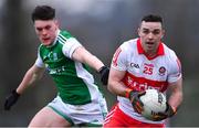 15 January 2022; Niall Toner of Derry in action against Garret Cavanagh of Fermanagh during the Dr McKenna Cup round 3 match between Fermanagh and Derry at Shamrock Park in Roslea, Fermanagh. Photo by Piaras Ó Mídheach/Sportsfile