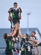 15 January 2022; Oisin Dowling of Connacht wins a lineout from Harry Wells of Leicester Tigers during the Heineken Champions Cup Pool B match between Connacht and Leicester Tigers at The Sportsground in Galway. Photo by Brendan Moran/Sportsfile