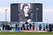 15 January 2022; A tribute to the late Ashling Murphy, who was murdered in Tullamore, Offaly earlier this week, is seen on the big screen at half-time in the Heineken Champions Cup Pool B match between Connacht and Leicester Tigers at The Sportsground in Galway. Photo by Harry Murphy/Sportsfile