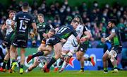 15 January 2022; Matt Healy of Connacht is tackled by Bryce Hegarty of Leicester Tigers during the Heineken Champions Cup Pool B match between Connacht and Leicester Tigers at The Sportsground in Galway. Photo by Brendan Moran/Sportsfile