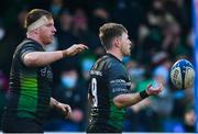 15 January 2022; Kieran Marmion of Connacht, right, celebrates after scoring his side's third try during the Heineken Champions Cup Pool B match between Connacht and Leicester Tigers at The Sportsground in Galway. Photo by Brendan Moran/Sportsfile