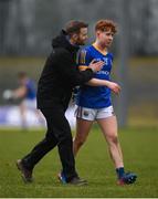 15 January 2022; Longford manager Billy O'Loughlin with Oran Kenny during the O'Byrne Cup Group A match between Longford and Dublin at Glennon Brothers Pearse Park in Longford. Photo by Stephen McCarthy/Sportsfile