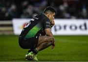 15 January 2022; Tiernan O'Halloran of Connacht reacts after his side's defeat in the Heineken Champions Cup Pool B match between Connacht and Leicester Tigers at The Sportsground in Galway. Photo by Harry Murphy/Sportsfile