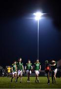 15 January 2022; Meath players make their way off the pitch after their victory in the O'Byrne Cup Group B match between Meath and Wexford at Ashbourne GAA Club in Ashbourne, Meath. Photo by Ben McShane/Sportsfile