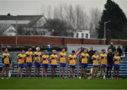 15 January 2022; Clare players stand for a moments silence in memory of the late Ashling Murphy before the 2022 Co-op Superstores Munster Hurling Cup Semi-Final match between Clare and Waterford at Cusack Park in Ennis, Clare. Photo by Sam Barnes/Sportsfile