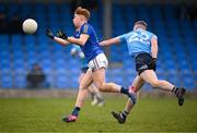 15 January 2022; Oran Kenny of Longford in action against Harry Ladd of Dublin during the O'Byrne Cup Group A match between Longford and Dublin at Glennon Brothers Pearse Park in Longford. Photo by Stephen McCarthy/Sportsfile