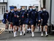 16 January 2022; Leinster players including Josh Murphy, front, arrive before the Heineken Champions Cup Pool A match between Leinster and Montpellier Hérault at the RDS Arena in Dublin. Photo by Harry Murphy/Sportsfile