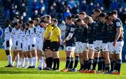 16 January 2022; The teams stand for a minute's silence in memory of the late Ashling Murphy, from Tullamore, Offaly, before the Heineken Champions Cup Pool A match between Leinster and Montpellier Hérault at RDS Arena in Dublin. Photo by Brendan Moran/Sportsfile