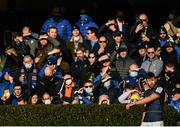 16 January 2022; Ross Byrne of Leinster lines up a conversion kick as Leinster supporters look on during the Heineken Champions Cup Pool A match between Leinster and Montpellier Hérault at the RDS Arena in Dublin. Photo by Harry Murphy/Sportsfile