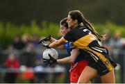 16 January 2022; Shelly Melia of St Peter's Dunboyne in action against Eimear Meaney of Mourneabbey during the 2021 currentaccount.ie All-Ireland Ladies Senior Club Football Championship semi-final match between Mourneabbey and St Peter's Dunboyne at Clyda Rovers GAA, in Cork. Photo by Seb Daly/Sportsfile