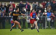 16 January 2022; Shelly Melia of St Peter's Dunboyne in action against Eimear Meaney of Mourneabbey during the 2021 currentaccount.ie All-Ireland Ladies Senior Club Football Championship semi-final match between Mourneabbey and St Peter's Dunboyne at Clyda Rovers GAA, in Cork. Photo by Seb Daly/Sportsfile