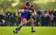 16 January 2022; Emma Duggan of St Peter's Dunboyne in action against Eimear Meaney of Mourneabbey during the 2021 currentaccount.ie All-Ireland Ladies Senior Club Football Championship semi-final match between Mourneabbey and St Peter's Dunboyne at Clyda Rovers GAA, in Cork. Photo by Seb Daly/Sportsfile