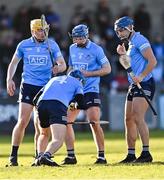 16 January 2022; John Bellew of Dublin makes his way out of defence, supported by team-mates, from left, Daire Gray, Conor Burke and Eoghan O'Donnell during the Walsh Cup Group A match between Dublin and Galway at Parnell Park in Dublin. Photo by Piaras Ó Mídheach/Sportsfile