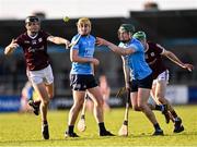 16 January 2022; James Madden of Dublin, supported by team-mate Daire Gray, in action against Galway players Kevin Cooney, left, and Cianan Fahy during the Walsh Cup Group A match between Dublin and Galway at Parnell Park in Dublin. Photo by Piaras Ó Mídheach/Sportsfile