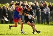 16 January 2022; Ciara O'Sullivan of Mourneabbey in action against Dee Blaney of St Peter's Dunboyne during the 2021 currentaccount.ie All-Ireland Ladies Senior Club Football Championship semi-final match between Mourneabbey and St Peter's Dunboyne at Clyda Rovers GAA, in Cork. Photo by Seb Daly/Sportsfile