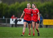 16 January 2022;  Kilkerrin-Clonberne players Sarah Gormally, left, and Claire Dunleavey celebrate after their side's victory in the 2021 currentaccount.ie LGFA All-Ireland Senior Club Championship Semi-Final match between Kilkerrin-Clonberne and Donaghmoyne at Kilkerrin-Clonberne GAA in Clonberne, Galway. Photo by Sam Barnes/Sportsfile