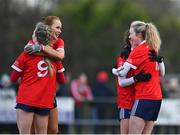 16 January 2022;  Kilkerrin-Clonberne players celebrate after their side's victory in the 2021 currentaccount.ie LGFA All-Ireland Senior Club Championship Semi-Final match between Kilkerrin-Clonberne and Donaghmoyne at Kilkerrin-Clonberne GAA in Clonberne, Galway. Photo by Sam Barnes/Sportsfile