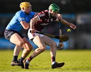 16 January 2022; Cianan Fahy of Galway is tackled by Daire Gray of Dublin during the Walsh Cup Group A match between Dublin and Galway at Parnell Park in Dublin. Photo by Piaras Ó Mídheach/Sportsfile