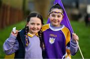 16 January 2022; Derrygonnelly Harps supporters 8 year old Molly, left, and 11 year old Ceila Feely before the AIB Ulster GAA Football Club Senior Championship Final match between Derrygonnelly Harps and Kilcoo at the Athletic Grounds in Armagh.   Photo by Ramsey Cardy/Sportsfile