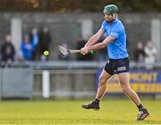 16 January 2022; Chris Crummey of Dublin shoots to score his side's second goal during the Walsh Cup Group A match between Dublin and Galway at Parnell Park in Dublin. Photo by Piaras Ó Mídheach/Sportsfile