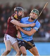 16 January 2022; Seán Loftus of Galway is tackled by Chris Crummey of Dublin during the Walsh Cup Group A match between Dublin and Galway at Parnell Park in Dublin. Photo by Piaras Ó Mídheach/Sportsfile