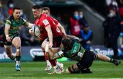 16 January 2022; James Hume of Ulster is tackled by Teimana Harrison of Northampton Saints during the Heineken Champions Cup Pool A match between Northampton and Ulster at Cinch Stadium at Franklin's Gardens in Northampton, England. Photo by Paul Harding/Sportsfile