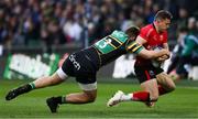 16 January 2022; Michael Lowry of Ulster is tackled by Tom Litchfield of Northampton Saints during the Heineken Champions Cup Pool A match between Northampton and Ulster at Cinch Stadium at Franklin's Gardens in Northampton, England. Photo by Paul Harding/Sportsfile