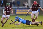 16 January 2022; Paul Crummey of Dublin in action against Jack Grealish, left, and Stephen Barrett of Galway during the Walsh Cup Group A match between Dublin and Galway at Parnell Park in Dublin. Photo by Piaras Ó Mídheach/Sportsfile