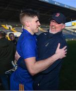 16 January 2022; St Finbarr's captain Ian Maguire and manager Paul O'Keeffe celebrate following the AIB Munster GAA Football Senior Club Championship Final match between Austin Stacks and St Finbarr's at Semple Stadium in Thurles, Tipperary. Photo by Stephen McCarthy/Sportsfile