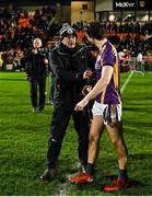16 January 2022; Kilcoo manager Mickey Moran and Tiarnan Daly of Derrygonnelly Harps after the AIB Ulster GAA Football Club Senior Championship Final match between Derrygonnelly Harps and Kilcoo at the Athletic Grounds in Armagh. Photo by Ramsey Cardy/Sportsfile