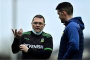 15 January 2022; Meath logistics manager Michael Doherty, left, in conversation with Wexford manager Shane Roche before the O'Byrne Cup Group B match between Meath and Wexford at Ashbourne GAA Club in Ashbourne, Meath. Photo by Ben McShane/Sportsfile