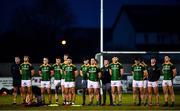 15 January 2022; Meath players stand for a moment of silence for the late Ashling Murphy before the O'Byrne Cup Group B match between Meath and Wexford at Ashbourne GAA Club in Ashbourne, Meath. Photo by Ben McShane/Sportsfile