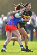 16 January 2022; Emma Duggan of St Peter's Dunboyne in action against Eimear Meaney of Mourneabbey during the 2021 currentaccount.ie All-Ireland Ladies Senior Club Football Championship semi-final match between Mourneabbey and St Peter's Dunboyne at Clyda Rovers GAA, in Cork. Photo by Seb Daly/Sportsfile