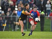 16 January 2022; Shelly Melia of St Peter's Dunboyne in action against Eimear Meaney of Mourneabbey during the 2021 currentaccount.ie All-Ireland Ladies Senior Club Football Championship semi-final match between Mourneabbey and St Peter's Dunboyne at Clyda Rovers GAA, in Cork. Photo by Seb Daly/Sportsfile