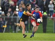 16 January 2022; Shelly Melia of St Peter's Dunboyne in action against Eimear Meaney of Mourneabbey during the 2021 currentaccount.ie All-Ireland Ladies Senior Club Football Championship semi-final match between Mourneabbey and St Peter's Dunboyne at Clyda Rovers GAA, in Cork. Photo by Seb Daly/Sportsfile