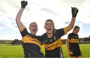 16 January 2022; Kathryn Coakley, left, and Doireann O'Sullivan of Mourneabbey celebrate their side's victory after the 2021 currentaccount.ie All-Ireland Ladies Senior Club Football Championship semi-final match between Mourneabbey and St Peter's Dunboyne at Clyda Rovers GAA, in Cork. Photo by Seb Daly/Sportsfile