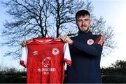17 January 2022; St Patrick's Athletic new loan signing Jack Scott is unveiled at Ballyoulster United Football Club in Kildare. Photo by Piaras Ó Mídheach/Sportsfile