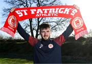 17 January 2022; St Patrick's Athletic new loan signing Jack Scott is unveiled at Ballyoulster United Football Club in Kildare. Photo by Piaras Ó Mídheach/Sportsfile