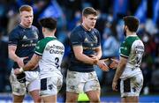 16 January 2022; Leinster captain Garry Ringrose, second from right, and Ciarán Frawley shake hands with Montpellier Hérault players after the Heineken Champions Cup Pool A match between Leinster and Montpellier Hérault at RDS Arena in Dublin. Photo by Brendan Moran/Sportsfile