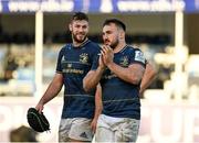 16 January 2022; Rónan Kelleher, right, and Caelan Doris of Leinster after their side's victory in the Heineken Champions Cup Pool A match between Leinster and Montpellier Hérault at the RDS Arena in Dublin. Photo by Harry Murphy/Sportsfile