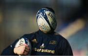 16 January 2022; A Champions Cup ball is seen infront of Jack Conan of Leinster before the Heineken Champions Cup Pool A match between Leinster and Montpellier Hérault at the RDS Arena in Dublin. Photo by Harry Murphy/Sportsfile