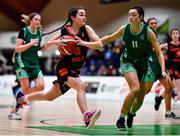 18 January 2022; Alanah Kane of Pipers Hill College in action against Aine Roche of Mount Anville during the Pinergy Basketball Ireland U19 C Girls Schools Cup Final match between Mount Anville, Dublin, and Pipers Hill College, Kildare, at the National Basketball Arena in Dublin. Photo by Ben McShane/Sportsfile
