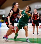 18 January 2022; Alanah Kane of Pipers Hill College in action against Grace Prenter of Mount Anville during the Pinergy Basketball Ireland U19 C Girls Schools Cup Final match between Mount Anville, Dublin, and Pipers Hill College, Kildare, at the National Basketball Arena in Dublin. Photo by Ben McShane/Sportsfile