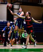 18 January 2022; Sofia Fernandez Bustos of St Louis SS in action against Kate O'Neill of Pipers Hill College during the Pinergy Basketball Ireland U16 C Girls Schools Cup Final match between Pipers Hill College, Naas, Kildare, and St Louis SS, Dundalk, Louth, at the National Basketball Arena in Dublin. Photo by Ben McShane/Sportsfile