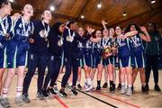 18 January 2022; St Louis SS players celebrate after their victory in the Pinergy Basketball Ireland U16 C Girls Schools Cup Final match between Pipers Hill College, Naas, Kildare, and St Louis SS, Dundalk, Louth, at the National Basketball Arena in Dublin. Photo by Ben McShane/Sportsfile
