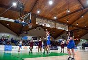 18 January 2022; Shannon Ní Chuinneagáin of Colaiste Ailigh takes a jump shot during the Pinergy Basketball Ireland U19 B Girls Schools Cup Final match between Pipers Colaiste Ailigh, Letterkenny, Donegal, and Laurel Hill SS, Cahir, Limerick, at the National Basketball Arena in Dublin. Photo by Ben McShane/Sportsfile