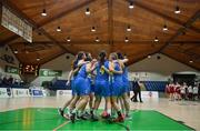 18 January 2022; Colaiste Ailigh players celebrate at the final buzzer of the Pinergy Basketball Ireland U19 B Girls Schools Cup Final match between Pipers Colaiste Ailigh, Letterkenny, Donegal, and Laurel Hill SS, Cahir, Limerick, at the National Basketball Arena in Dublin. Photo by Ben McShane/Sportsfile