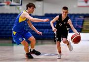 18 January 2022; William MacEntire of Cistercian College in action against Conor Phelan of Colaiste na hInse during the Pinergy Basketball Ireland U16 C Boys Schools Cup Final match between Colaiste na hInse, Bettystown, Meath, and Cistercian College, Roscrea, Tipperary, at the National Basketball Arena in Dublin. Photo by Ben McShane/Sportsfile